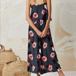 Mister Zimi Navy Floral Strapless Jumpsuit with Pink & Coral Blooms